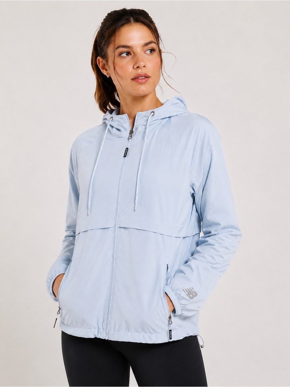 New Balance Women’s Hooded Windbreaker Jacket Light Blue Size M Lightweight Full